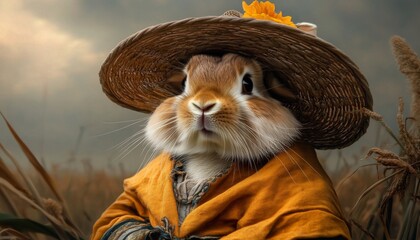 Enchanting Renaissance Rabbit Portrait: AI-Generated Zodiac Art for Year of the Rabbit. Whimsical Animal Character in Historical Attire for Creative Marketing. Elegant Abstract Design Perfect for Part