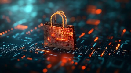 Image of financial data processing over shopping bag Global shopping business finance computing and data processing concept digitally generated image : Generative AI