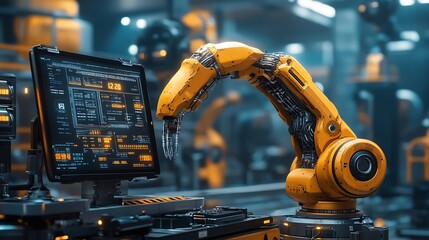 Computer and digital tablet for control of robots in a smart factory Smart industry 40 concept : Generative AI