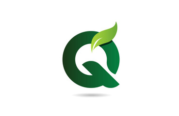 green leaf Q letter alphabet logo icon design suitable for a green or vegan vegetarian concept