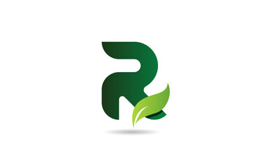 green leaf R letter alphabet logo icon design suitable for a green or vegan vegetarian concept