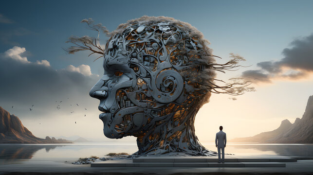 3D Illustration visualizes a landscape of mind human wisdom