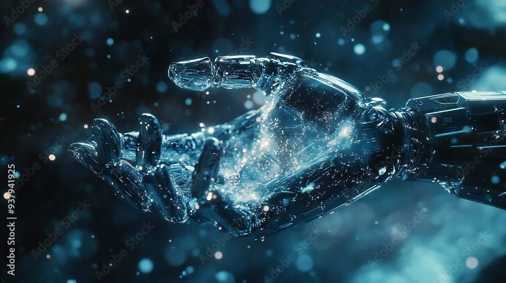 Leinwandbilder mlb mechanized industry robot arm and business handshake double exposure concept of successful agree