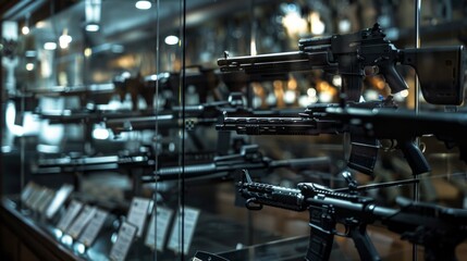 Fototapeta premium A display of guns in a glass case