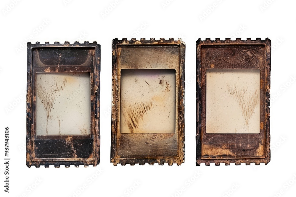 Poster a set of three vintage film frames with worn edges and nostalgic charm