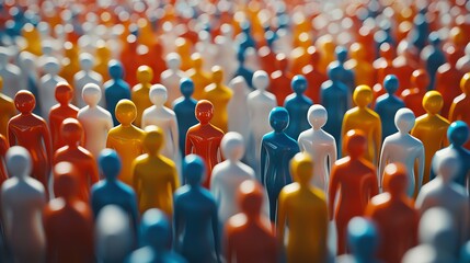 Fototapeta premium A vibrant collection of miniature figures in various colors, representing diversity and community in a playful manner.