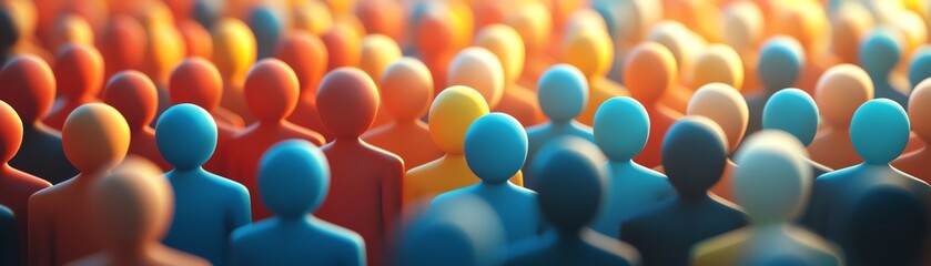 A vivid representation of diverse individuals in a crowd, highlighting unity and community through colorful figures and silhouettes.