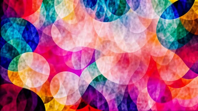 abstract vibrant colorful background with bright rainbow pattern and bokeh. smooth motion of abstract shapes. looped animation. seamless footage.