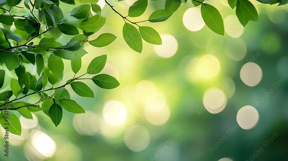 Poster nature background display over blur green tree garden blur park nature outdoor bokeh light backgroun