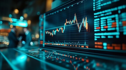 Charts group and stock market for man presentation and pointing of stats for growth and sales Boardroom employee and people in meeting for finance increase and multiple exposure of aud : Generative AI