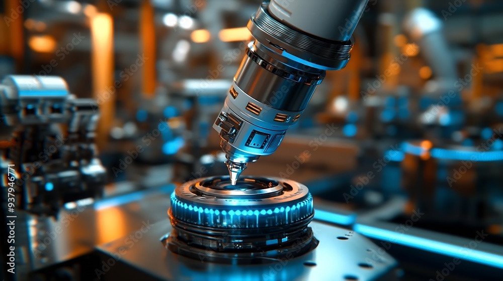 Aufkleber MLP Advanced robot arm system for digital industry and factory robotic technology Automation manufacturing robot controlled by industry engineering using IOT software connected to inte : Generative AI