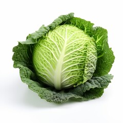 Fototapeta premium Fresh green cabbage isolated on a white background. Healthy eating concept.