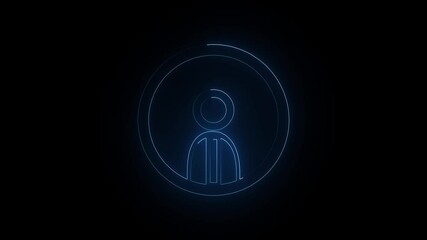 Neon glowing user icon. Glowing neon person sign, outline round avatar pictogram in vivid color. 
