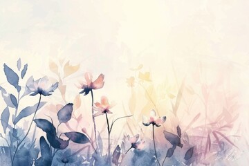 A colorful watercolor painting of flowers blooming in a green field, perfect for any occasion or theme