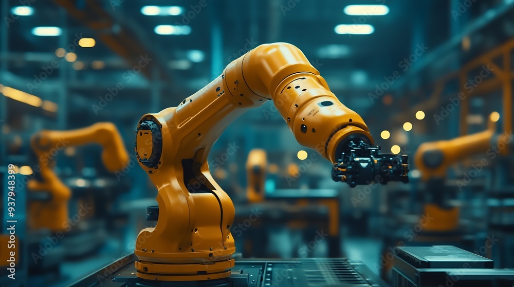 Poster Industry 40 Ai Smart industry of digital factory industrial revolution Engineer control robotics automatic arms machine with monitoring Ai system software Digital manufacturing operati : Generative AI