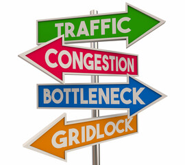 Traffic Congestion Bottleneck Gridlock Arrow Signs Slow Travel Transportation Problem 3d Illustration