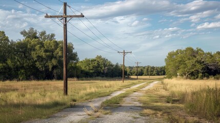 Obraz premium Rural Road with Power Lines