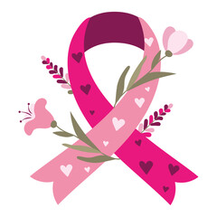Breast cancer day, vector pink isolated ribbon on the white background