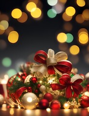 Obraz premium Christmas ornaments with twinkling lights, holiday sparkle, festive ambiance, colorful decorations, holiday cheer, traditional Christmas decor, glowing warmth.