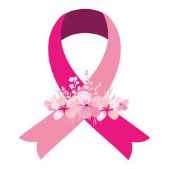 Breast cancer day, vector pink isolated ribbon on the white background