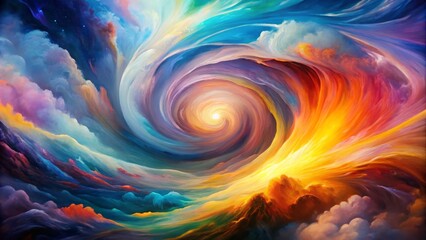 Ethereal abstract art featuring a delicate brush stroke extending into a swirling vortex of colors, symbolizing creativity and infinite possibilities.