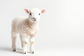 Obraz premium Portrait of a cute lamb with curly wool isolated on white.