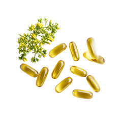 Herbal Supplement Capsules with Yellow Flowers