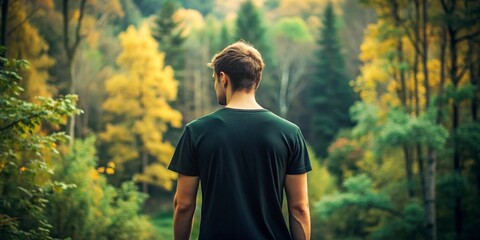 Obraz premium Young man taking adventure on mountain, travel theme background photo