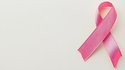 Pink ribbon for breast cancer awareness isolated on white background, minimalist design, copy space.