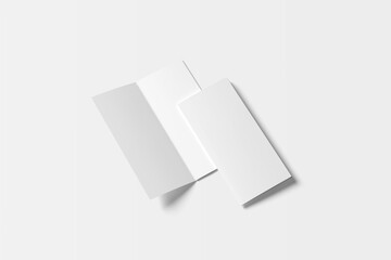 3D realistically rendered tri-fold brochure mockup drawing. Two brochure mockups. blank white paper