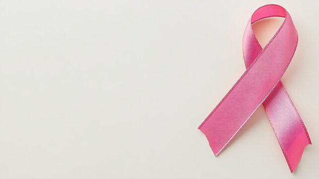 Pink ribbon for breast cancer awareness isolated on white background, minimalist design, copy space. - Powered by Adobe