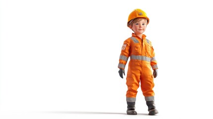 A child wearing a safety suit, 3D illustration, isolated on white background 