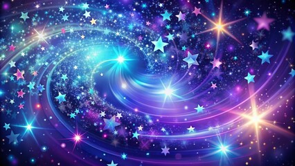 Fototapeta premium Glittering stars scattered across a vibrant, swirly purple and blue vector background, evoking a sense of celestial wonder and magic in a futuristic, dreamy atmosphere.