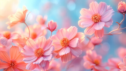 Fototapeta premium Flowers background, pink gerbera flowers, delicate and romantic floral background