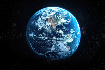 Earth planet isolated on black. Science fiction fictional cosmic background with earth globe
