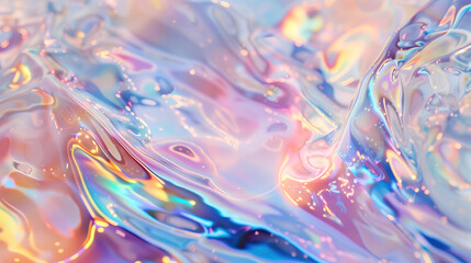 Fototapeta premium Water surface with iridescence and opalescence texture, water waves coloful background.