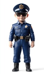A child wearing a security guard uniform, 3D illustration, isolated on white background
