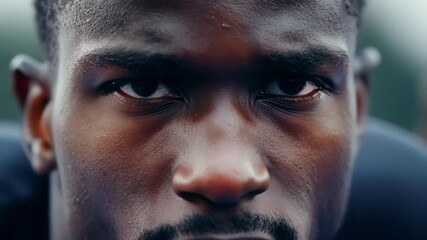 Close up of a focused athlete with a determined expression, highlighting the intensity and dedication required in competitive sports