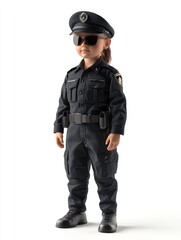 Fototapeta premium A child wearing a security guard uniform, 3D illustration, isolated on white background