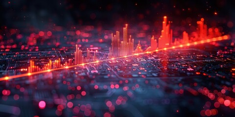 Fototapeta premium Abstract Digital Cityscape with Rising Data Line