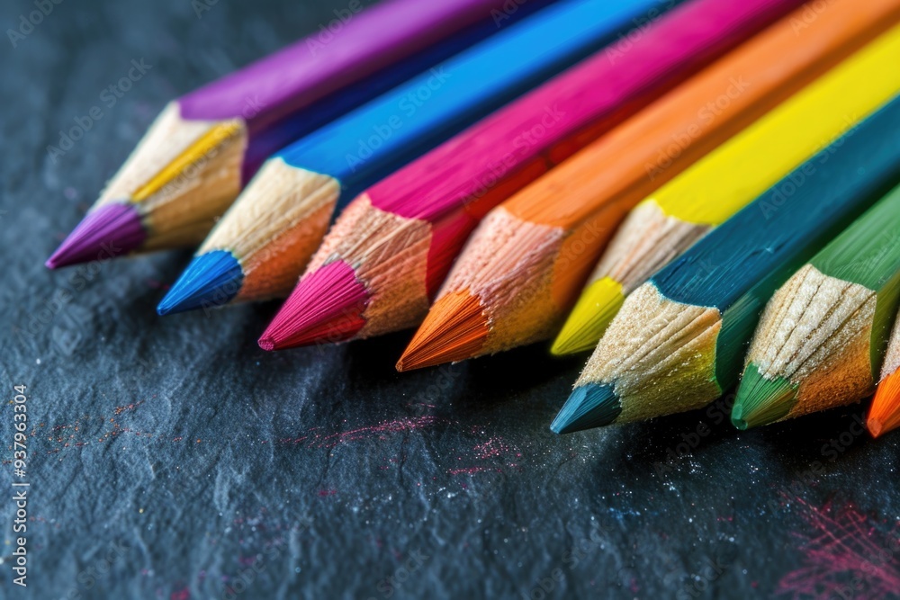 Poster group of colorful pencils arranged on a flat surface, great for creative projects and art activities