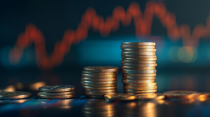 背景のグラフに連動して積み重なっていくコイン