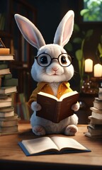 rabbit with books