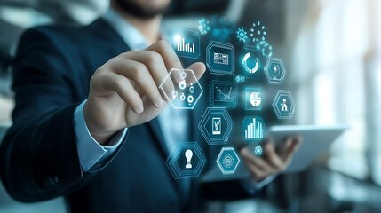 Businessman Interacting with Digital Data Interface