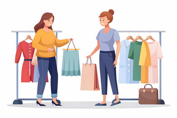 Flat Shopper Helping Friend Choose Clothes concept as Candid shot of a shopper helping a friend choose clothes in a store during Black Friday capturing the social and supportive aspect of shopping wit