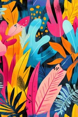Naklejka premium Vibrant tropical foliage artwork featuring colorful plants and leaves