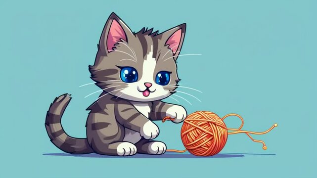 Pixel Art Animation of a Cat Playing with a Ball of Yarn - 4K
