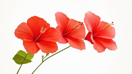 Hibiscus flowers, isolated on white background, flat design illustration