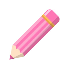 Cute Pink Pencil illustration Vector, Lovely Colorful Stationary, Education Graphic Elements design in Flat style, Fun Playroom and Classroom Clip art, Vector stock (Editable)
