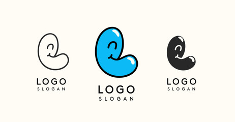 Playful cartoon letter L with glossy, bubbly appearance, available in silhouette, contour, colored versions. Perfect for children's brand, entertainment company, creative studio. Vector illustration.